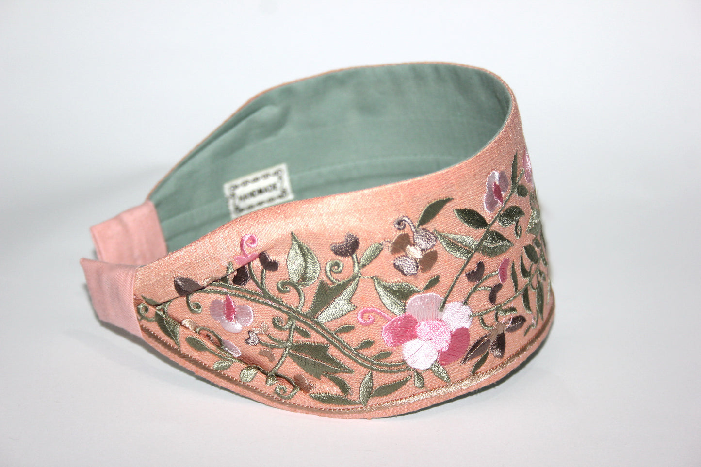 Fashion embroidered headband for women 2.75" inch Peach statement wide hairband