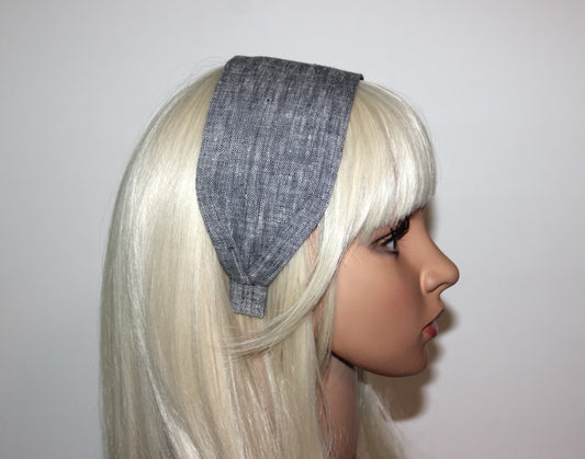 Chambray linen headband women Dark Gray head scarf