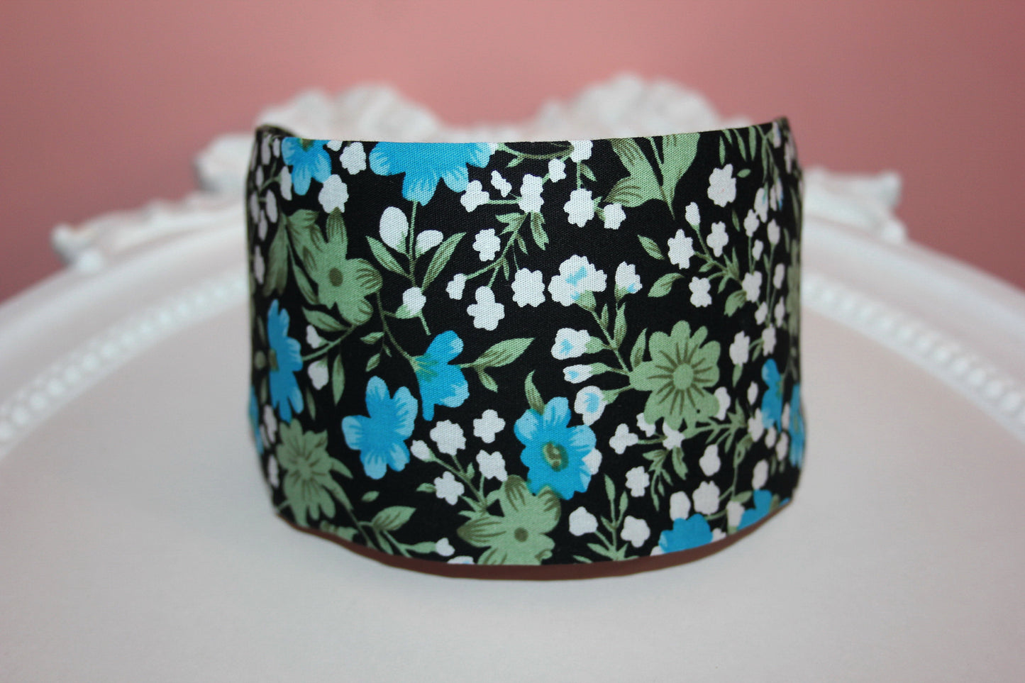 Wide fabric headband black and blue boho head scarf women hair accessory structured cotton hair band