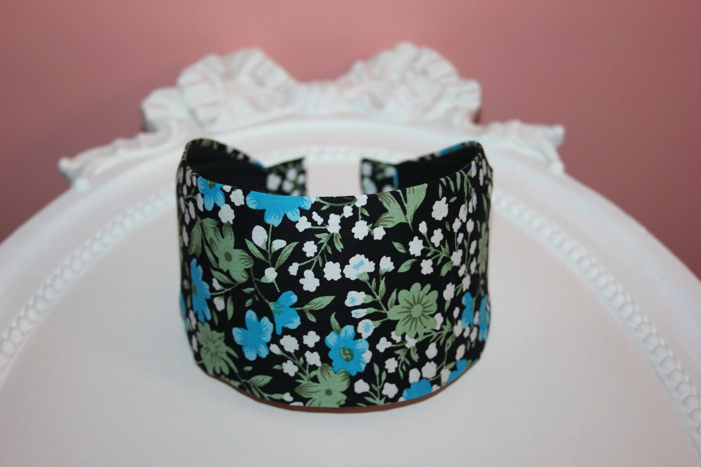 Wide fabric headband black and blue boho head scarf women hair accessory structured cotton hair band