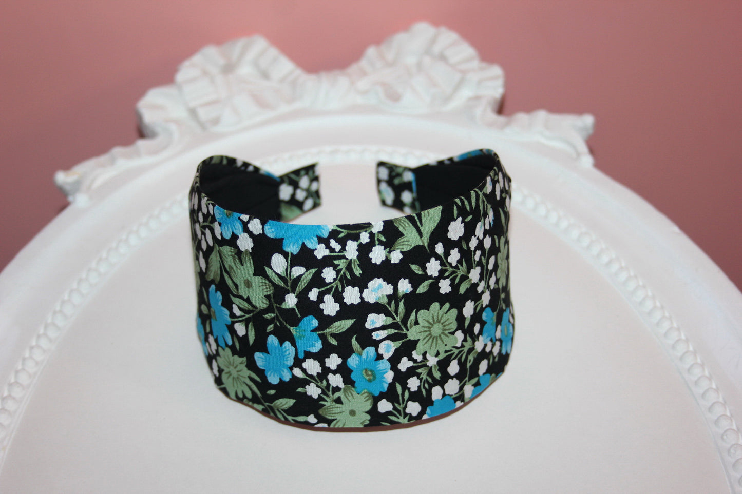 Wide fabric headband black and blue boho head scarf women hair accessory structured cotton hair band