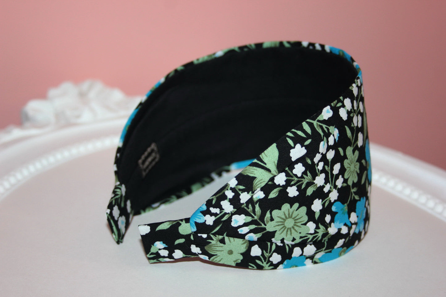 Wide fabric headband black and blue boho head scarf women hair accessory structured cotton hair band