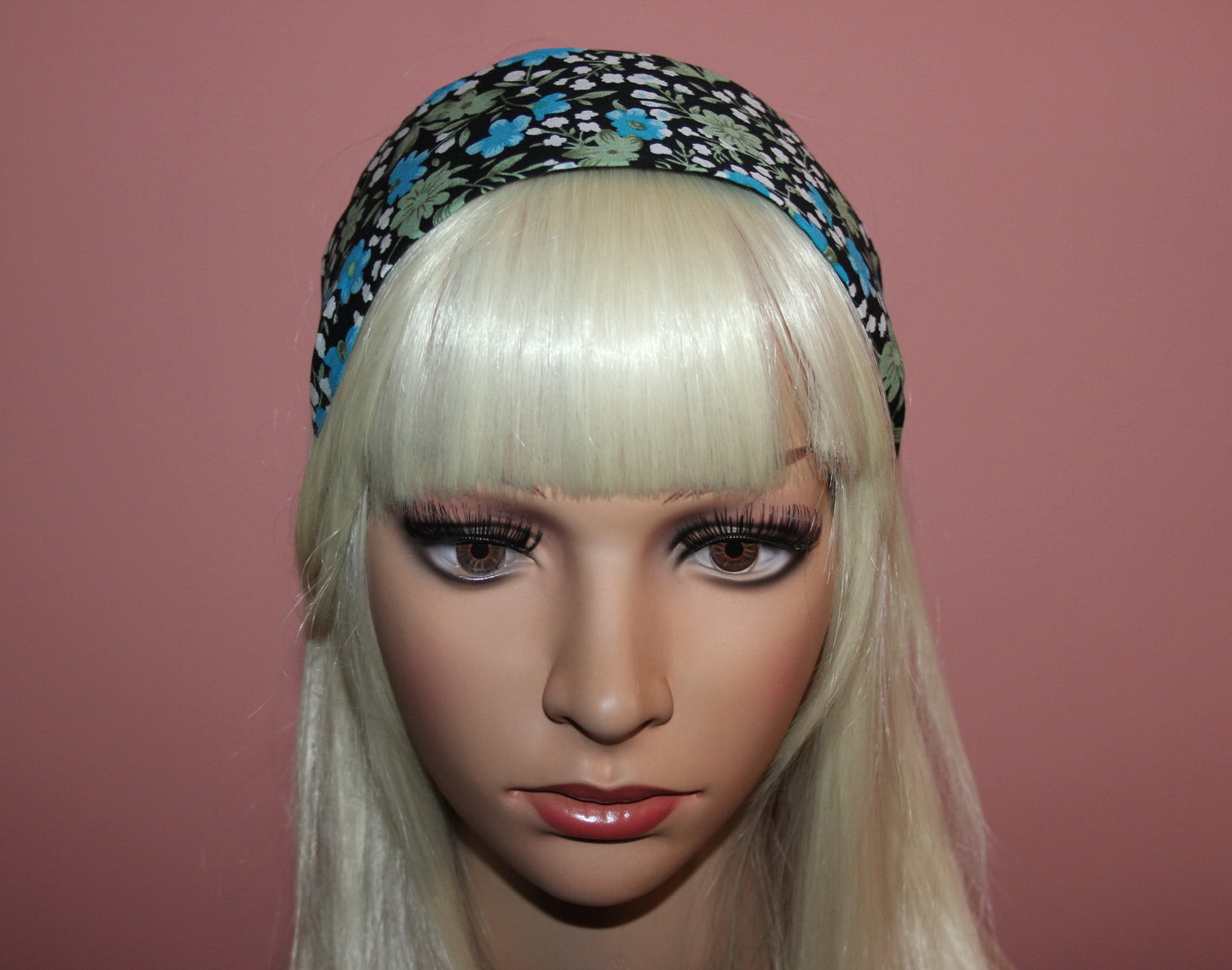 Wide fabric headband black and blue boho head scarf women hair accessory structured cotton hair band