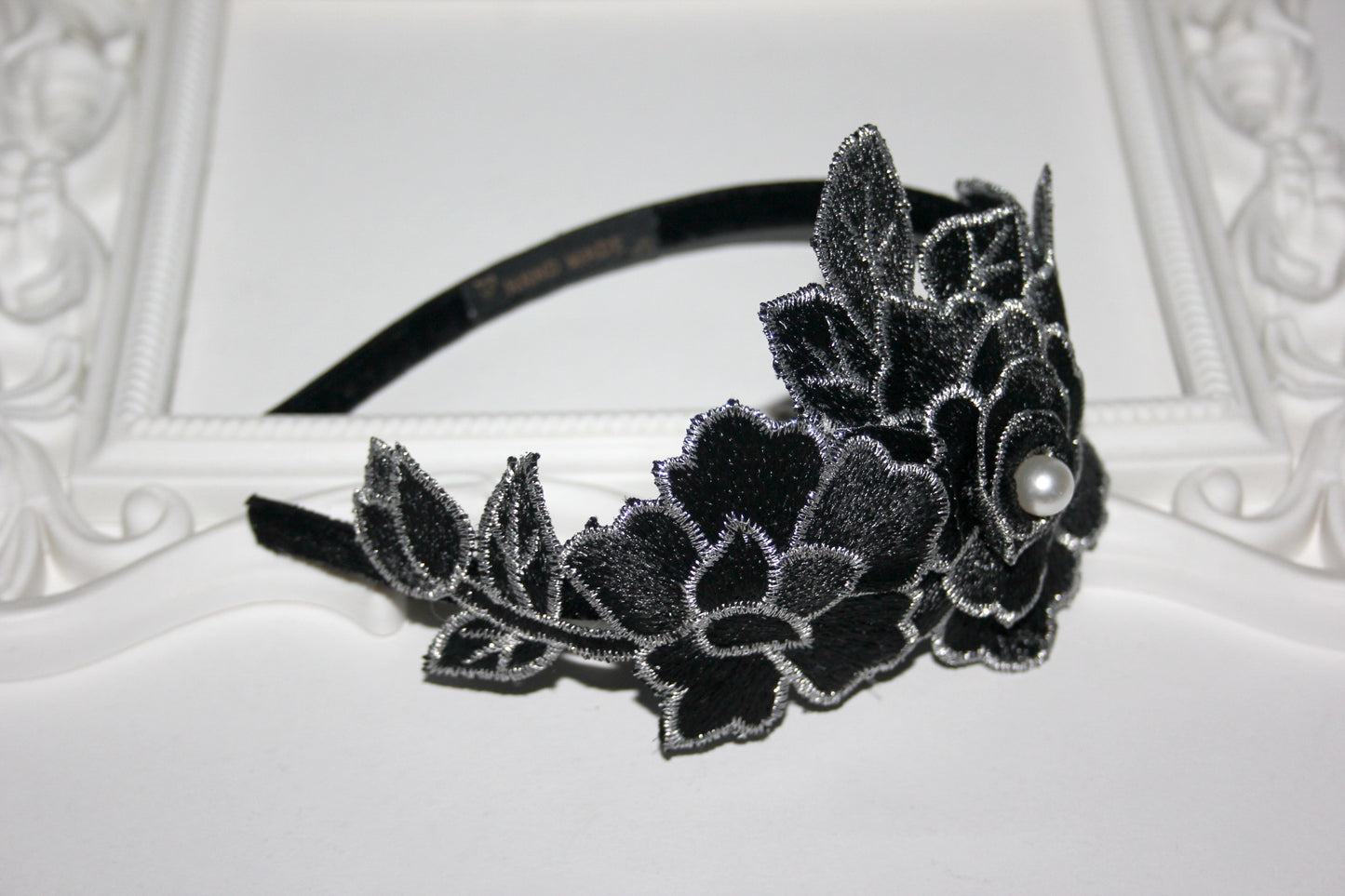 Black & Silver side flower fascinator Wedding women headband Bridal tiara