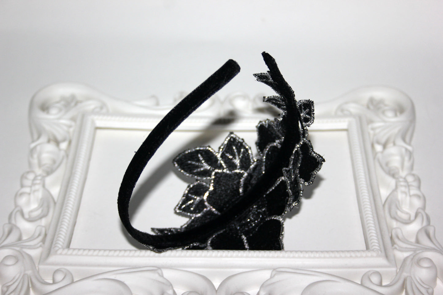 Black & Silver side flower fascinator Wedding women headband Bridal tiara