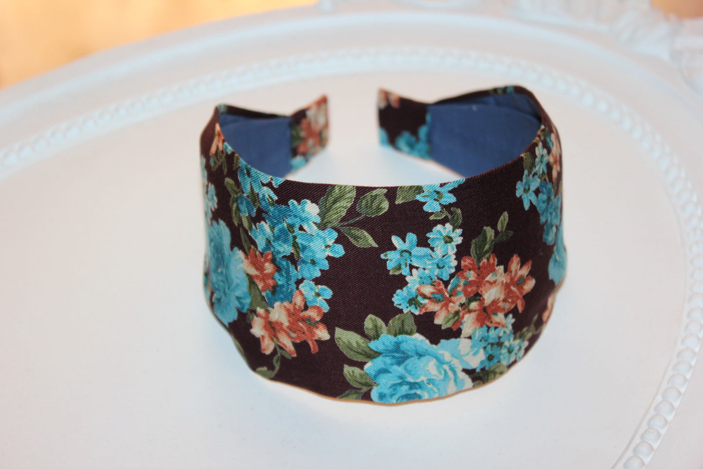 Boho headband for woman Brown and Blue extra wide women hairband