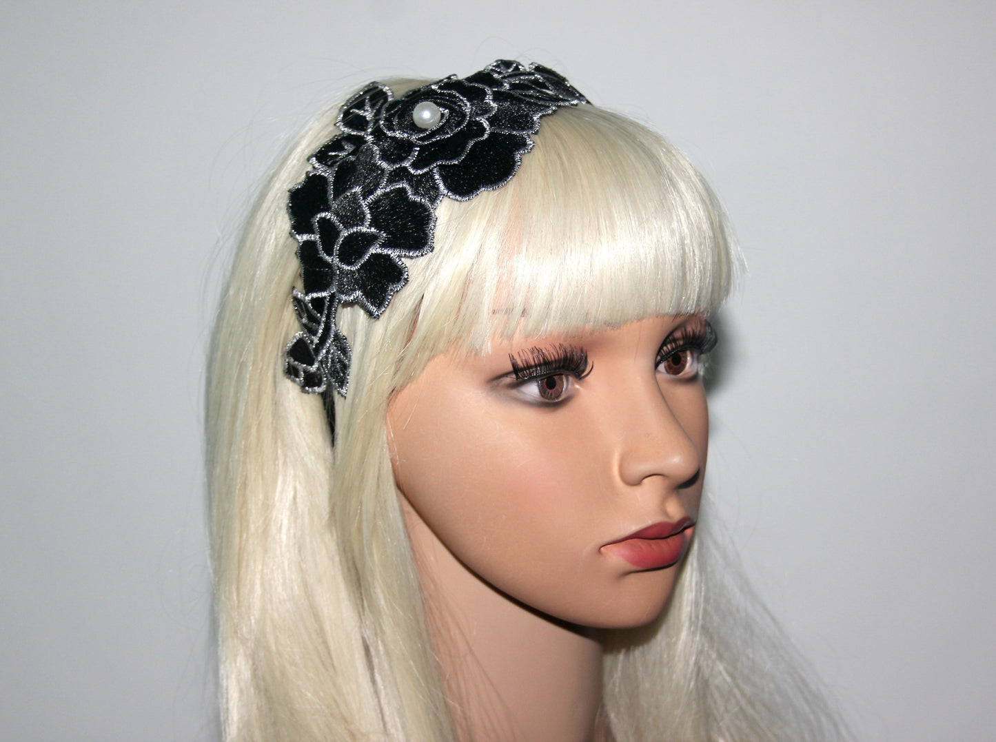Black & Silver side flower fascinator Wedding women headband Bridal tiara