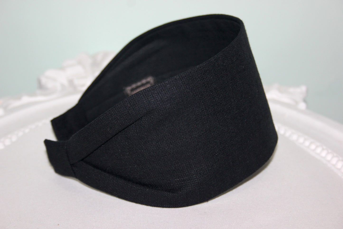 Linen flat headband for women Black plain hairband bandana