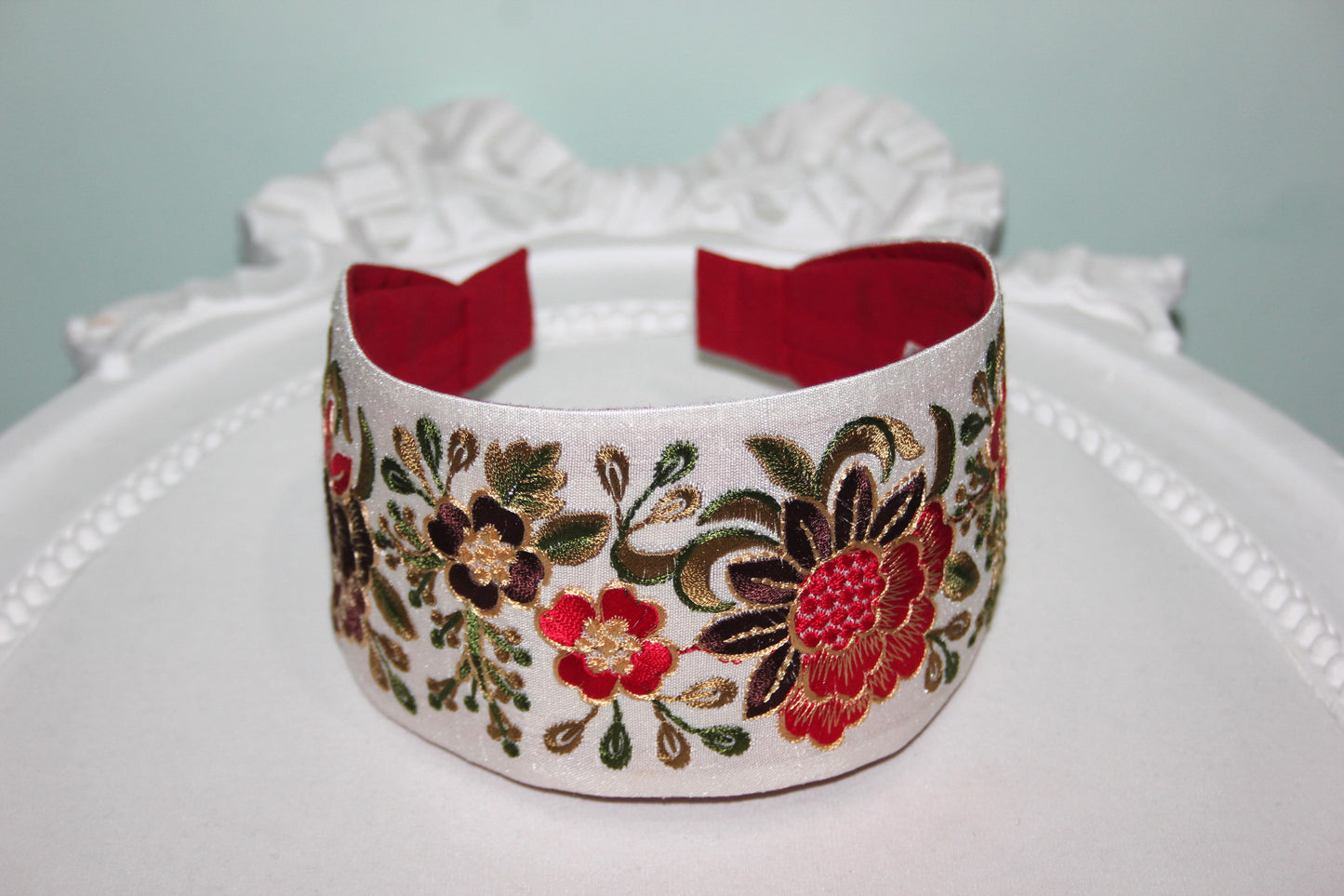 Embroidered women headband 3" inch Boho flower hairband