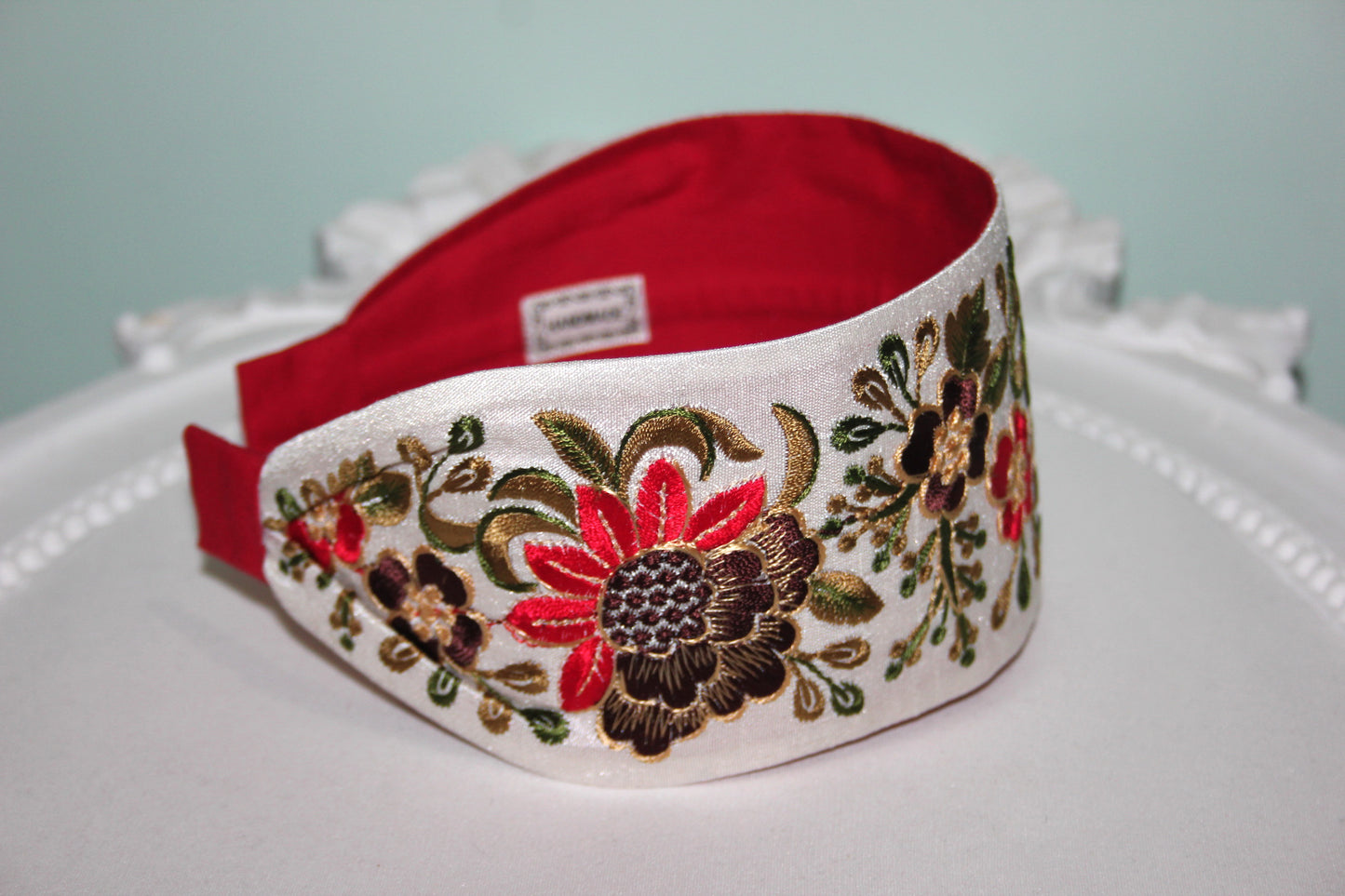 Embroidered women headband 3" inch Boho flower hairband