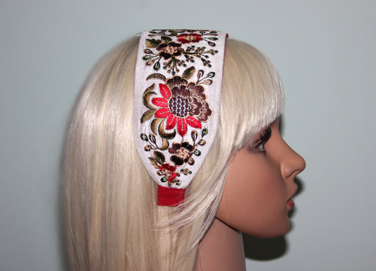 Embroidered women headband 3" inch Boho flower hairband