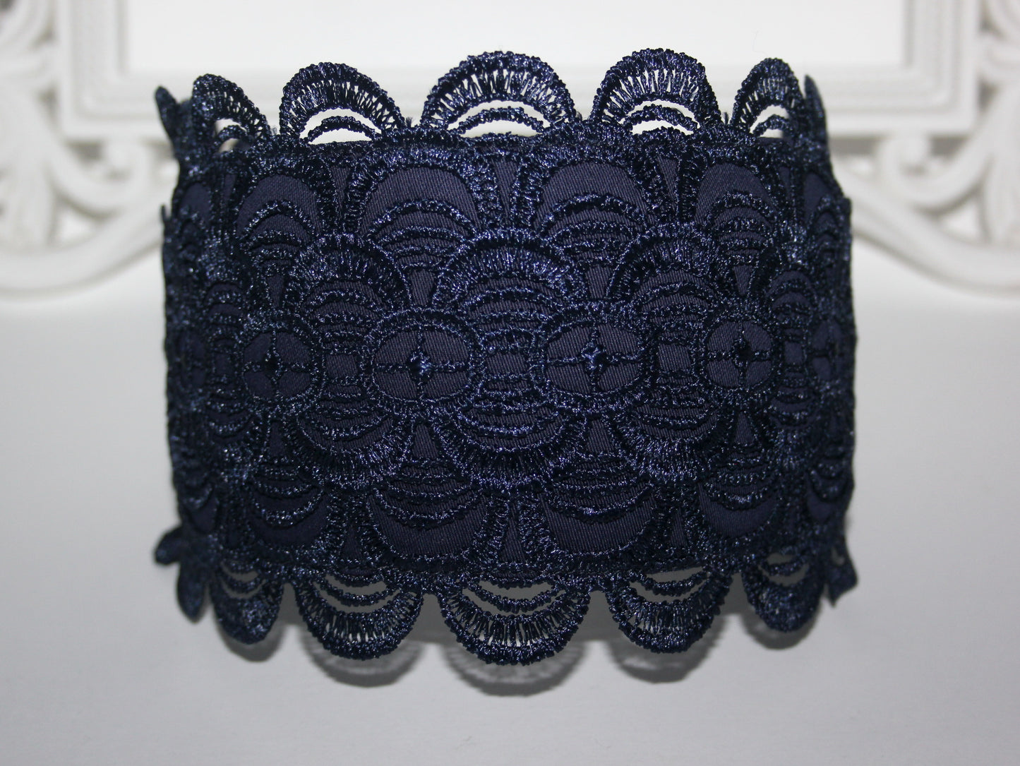 Embroidered 3.5" inches headband Dark Blue hairband scarf Bohemian headpiece for women luxury wide head cover