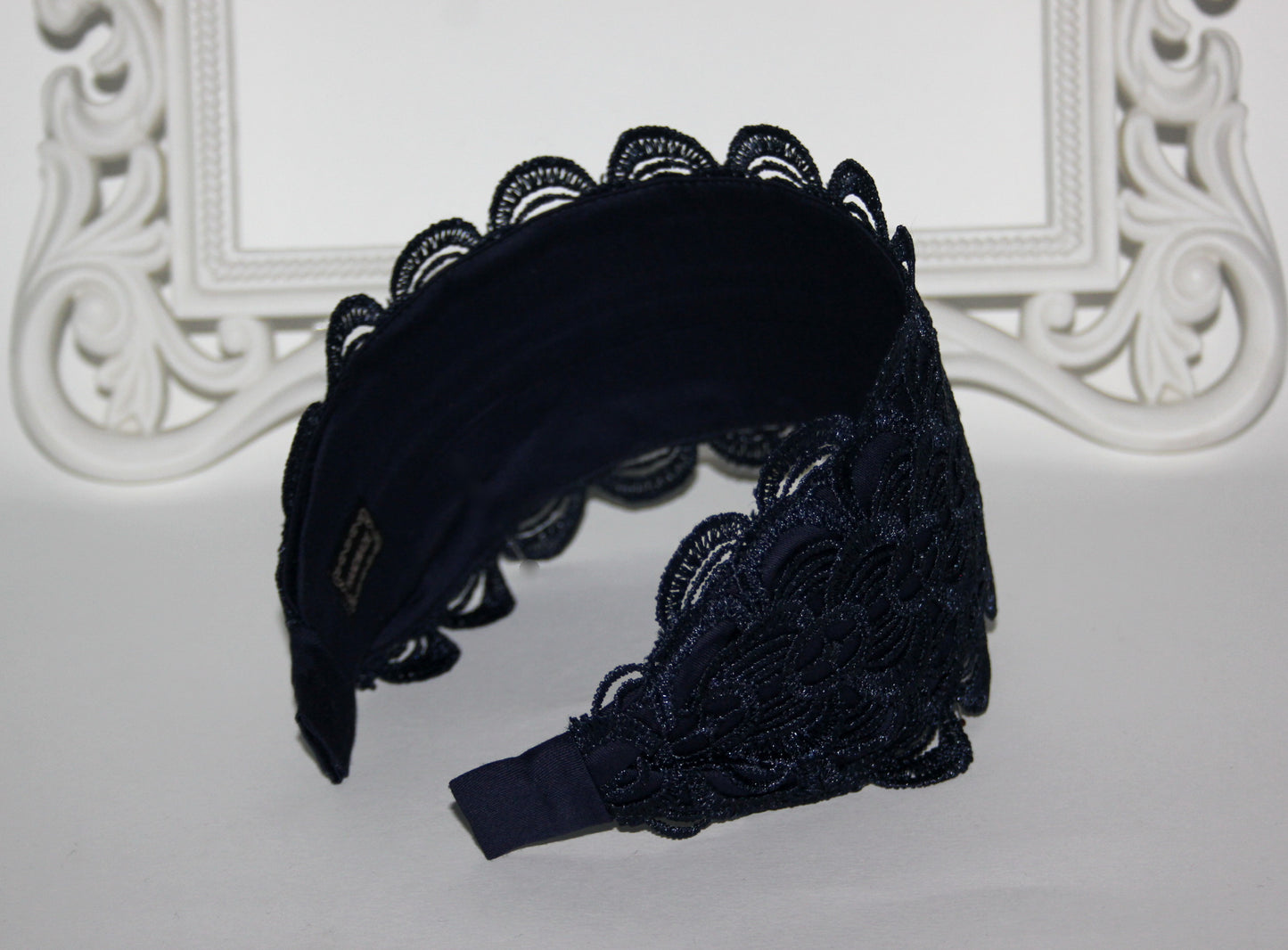 Embroidered 3.5" inches headband Dark Blue hairband scarf Bohemian headpiece for women luxury wide head cover