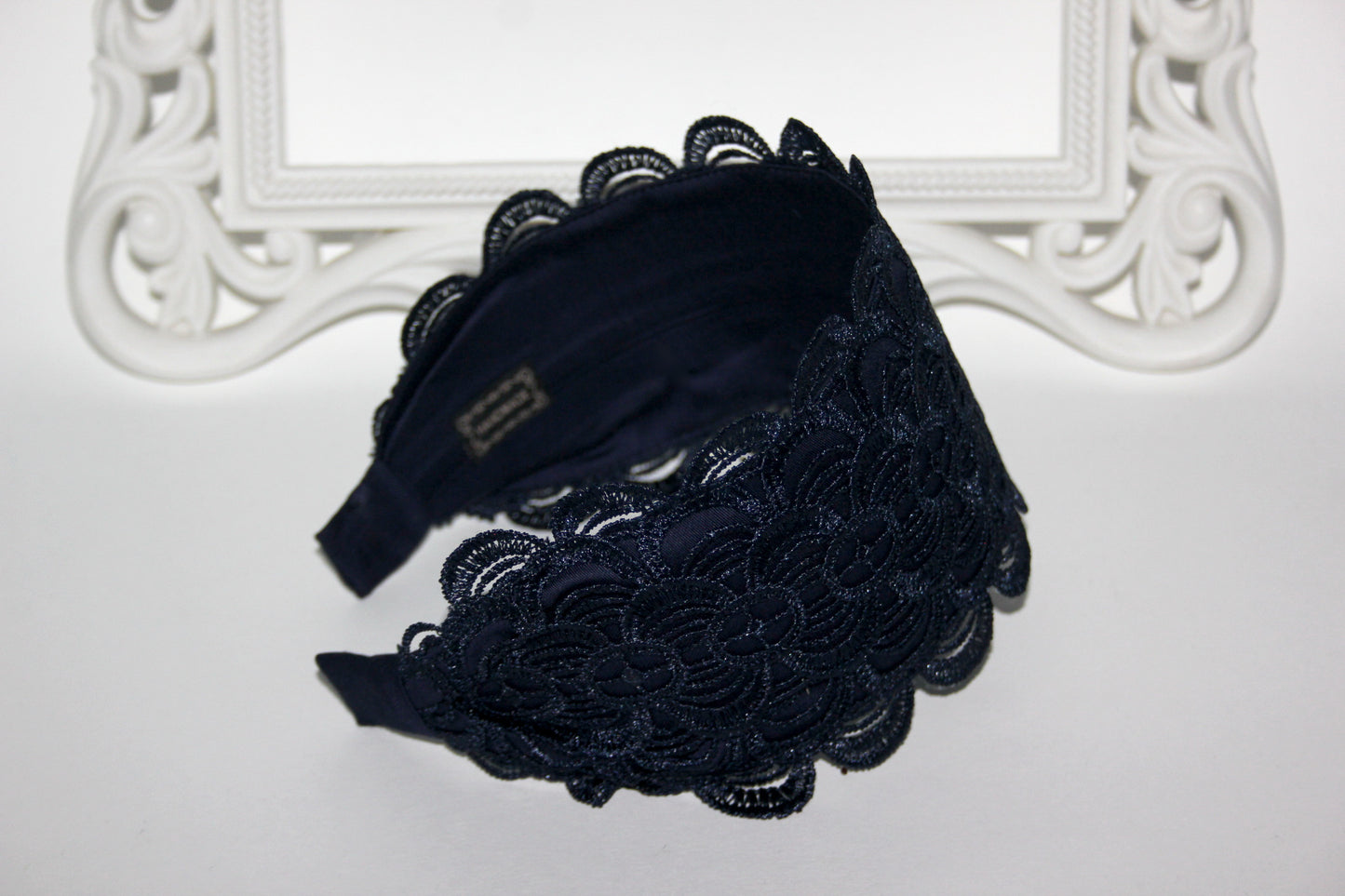 Embroidered 3.5" inches headband Dark Blue hairband scarf Bohemian headpiece for women luxury wide head cover