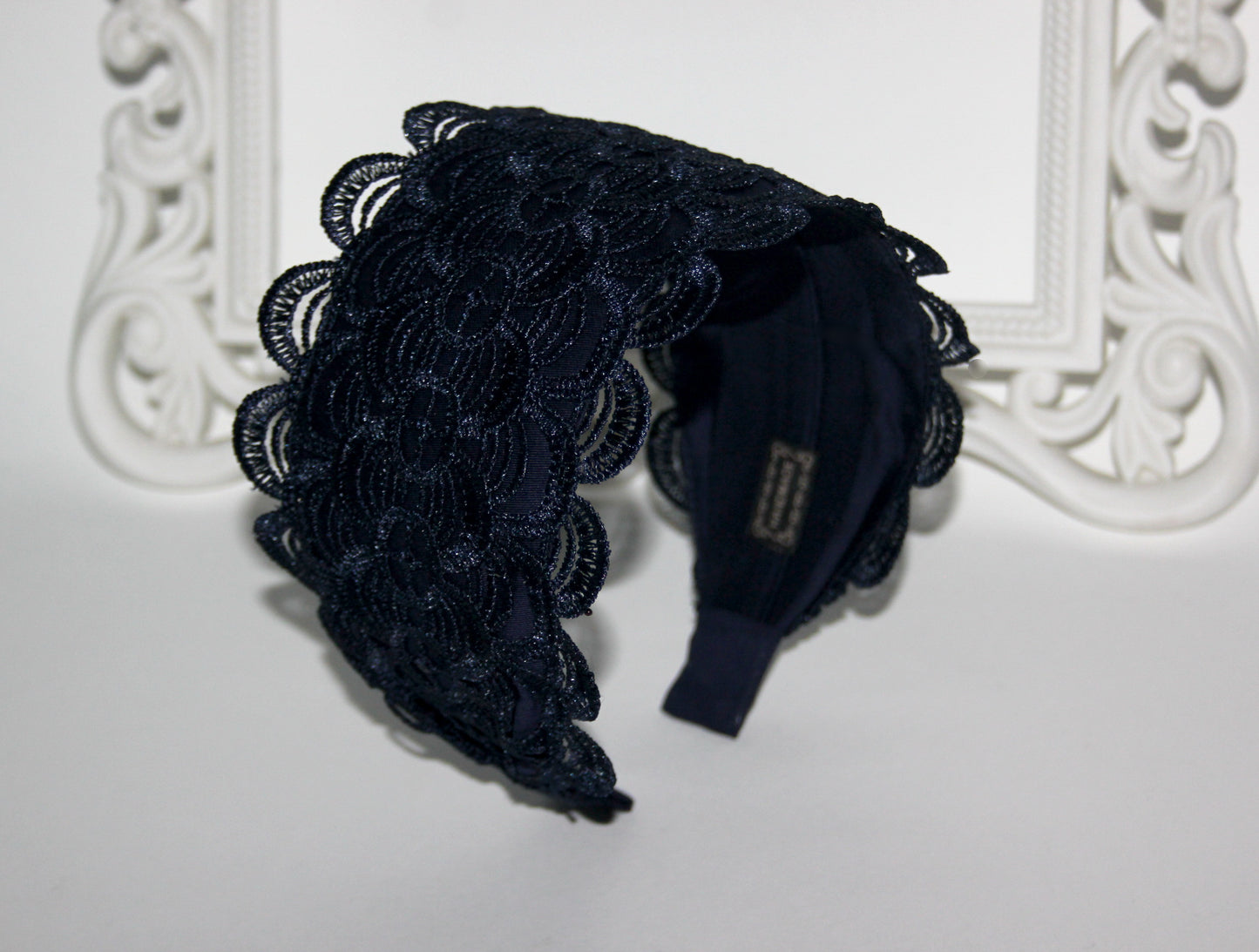 Embroidered 3.5" inches headband Dark Blue hairband scarf Bohemian headpiece for women luxury wide head cover