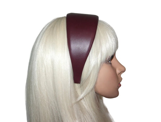 Dark Maroon leather headband, Italian soft lambskin hairband for women