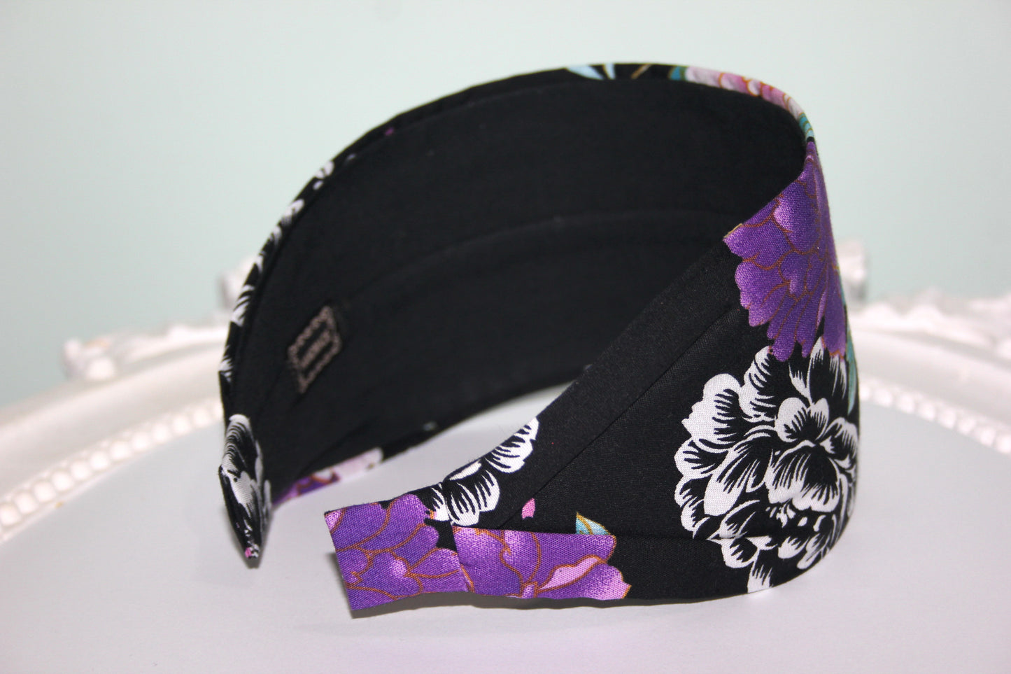 Japanese headband for women Black flower print cotton head scarf