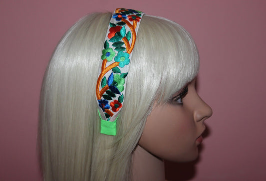 Boho headband scarf 1.4"inch Colorful embroidered hairband for women