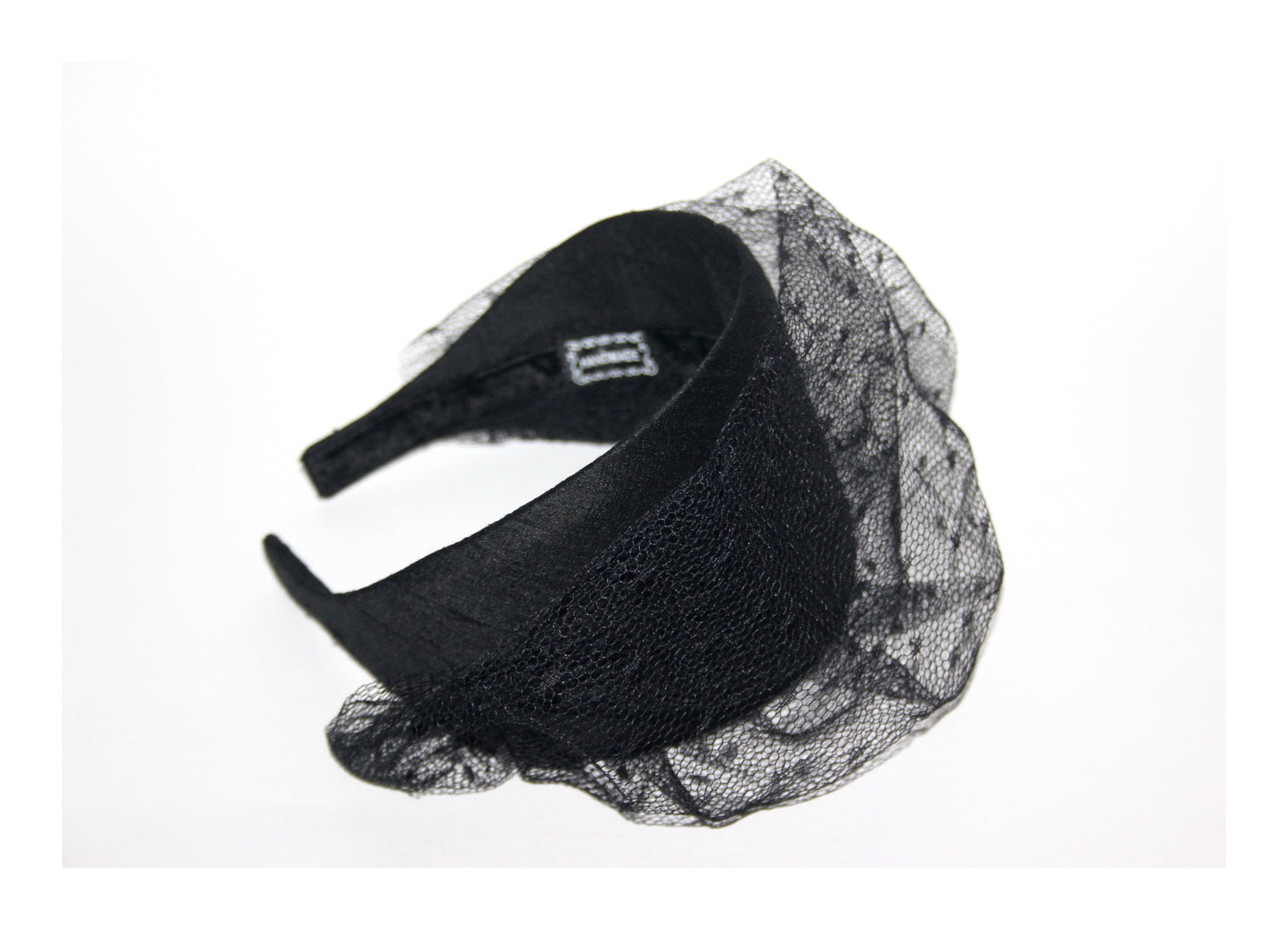 Raw Silk headband with veil, Handmade Black hair scarf, funeral, festive, party, plastic free