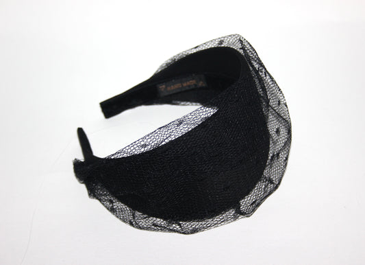 Black cotton headband with veil, Handmade hair scarf, funeral, festive, party, plastic free