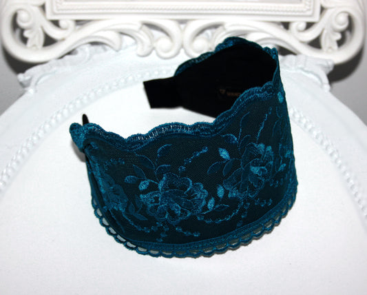 Embroidered 4 inches headband Petrol Blue hairband scarf Bohemian headpiece for women