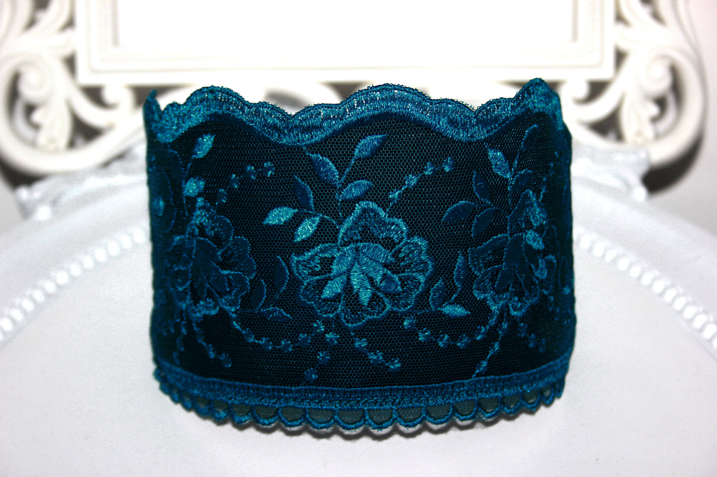 Embroidered 4 inches headband Petrol Blue hairband scarf Bohemian headpiece for women