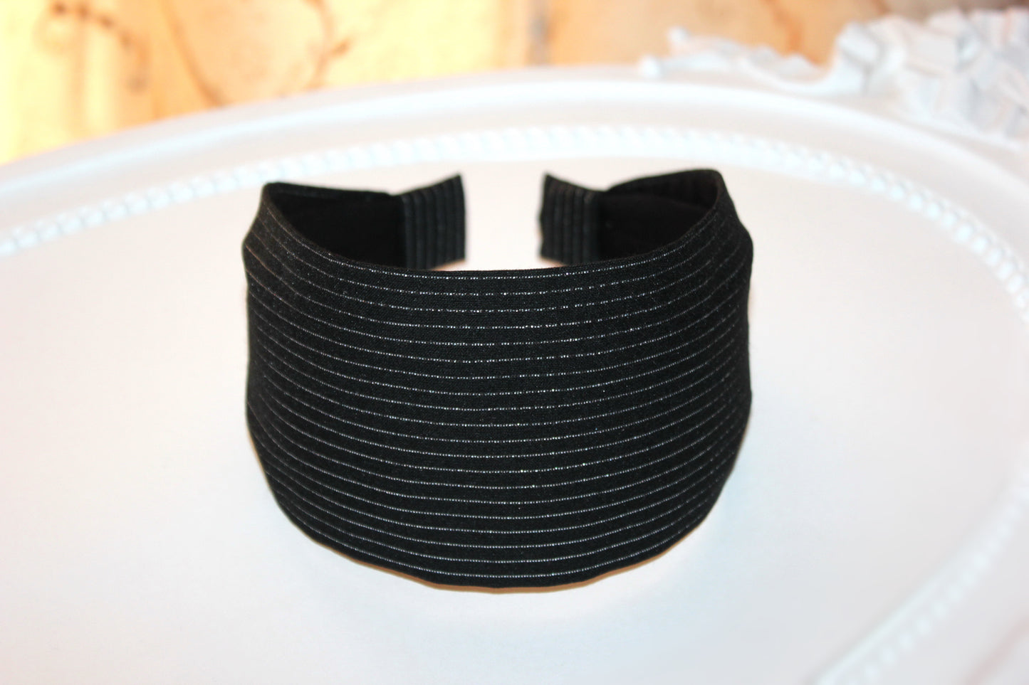 Silver & Black headbands Metallic stripe cotton hairband