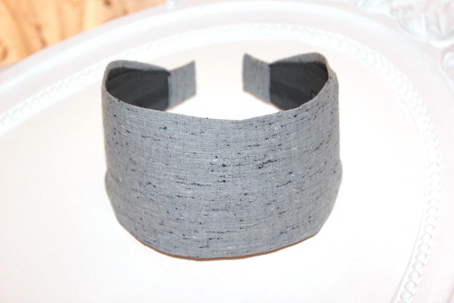 Gray linen headband women Structured hairband scarf