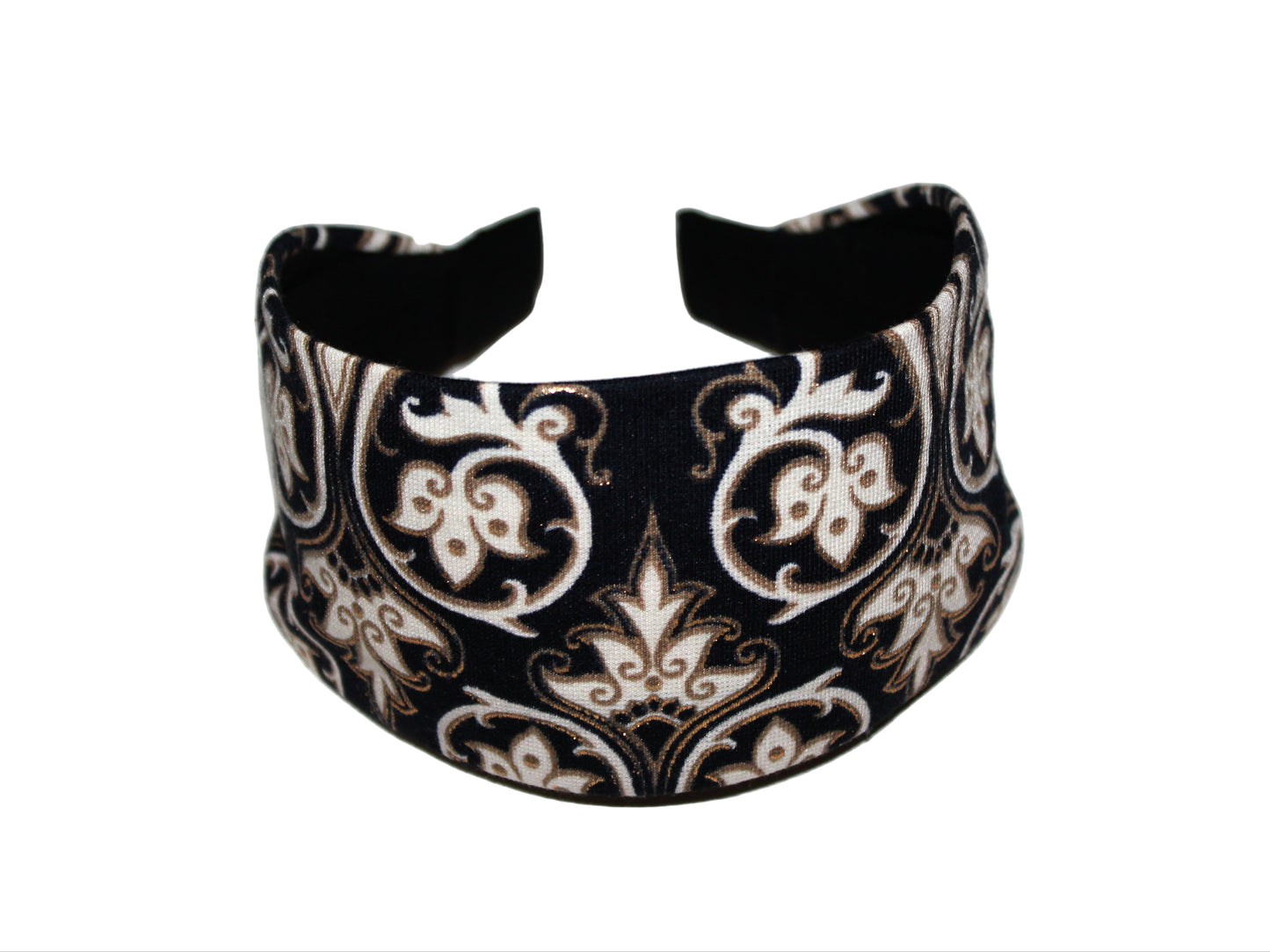 Wide headband women Dark Blue Damask pattern fabric head scarf