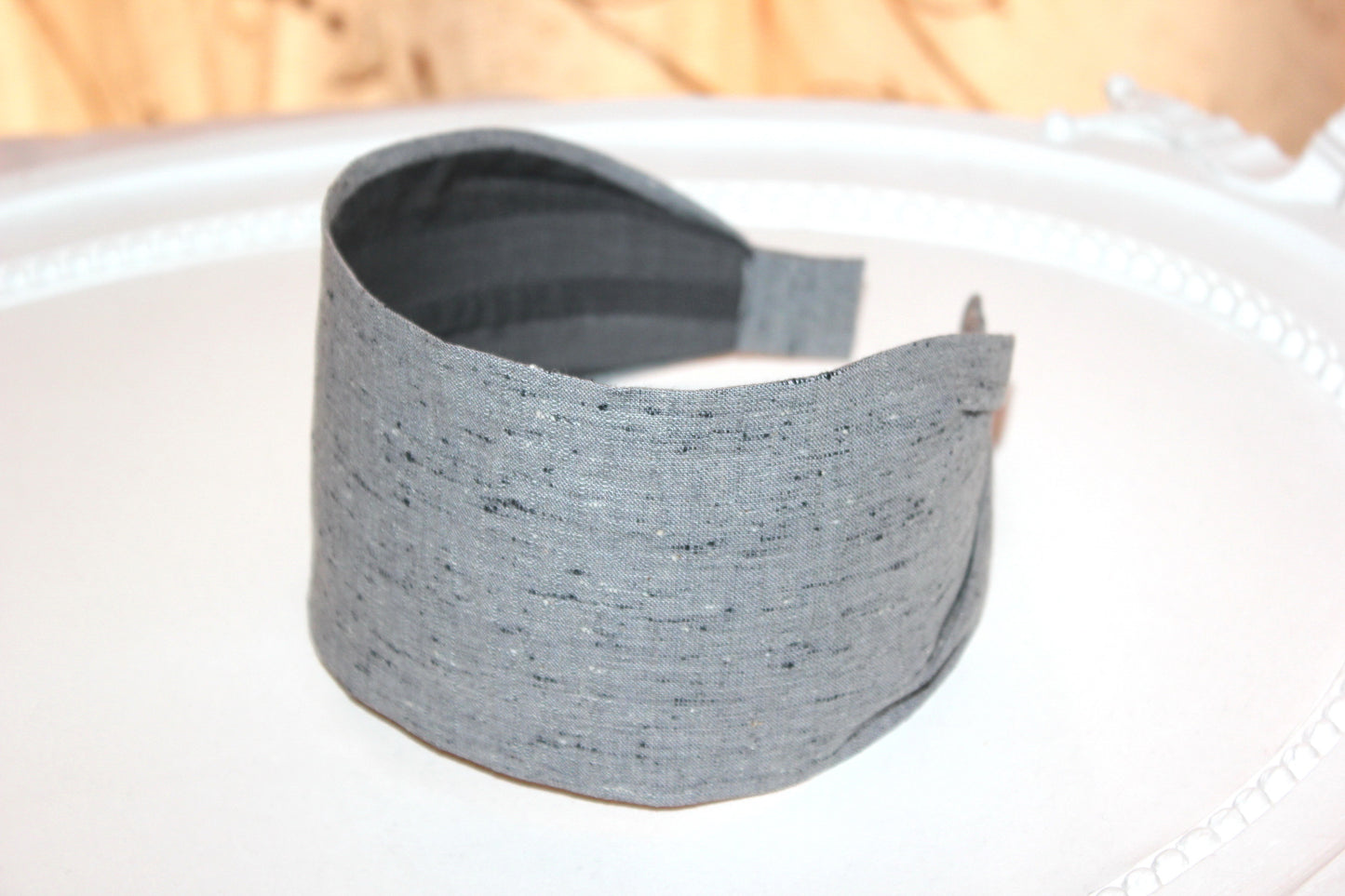 Gray linen headband women Structured hairband scarf