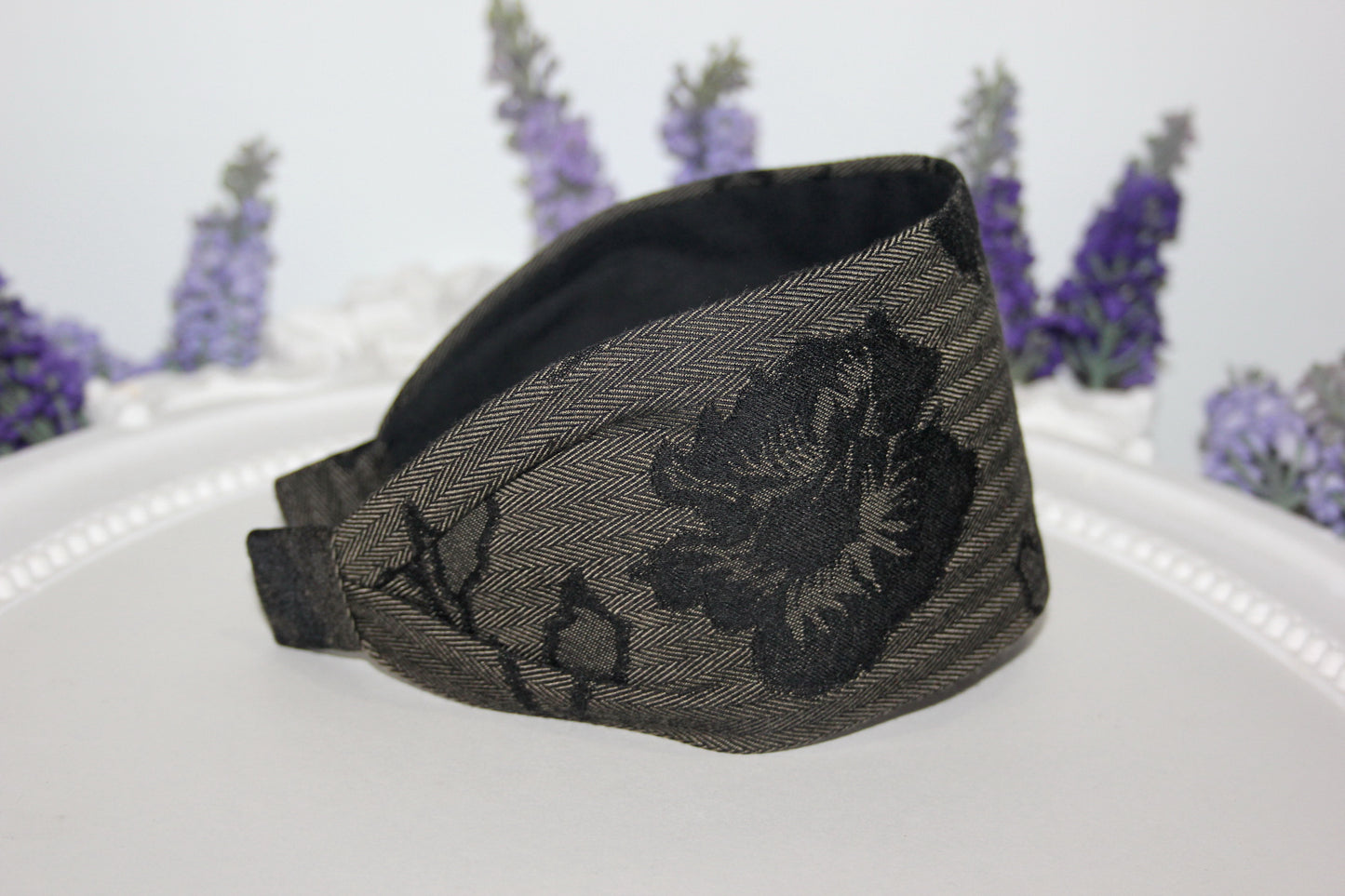 Herringbone headband for women, Tweed hairband
