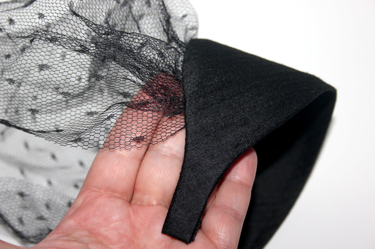 Raw Silk headband with veil, Handmade Black hair scarf, funeral, festive, party, plastic free