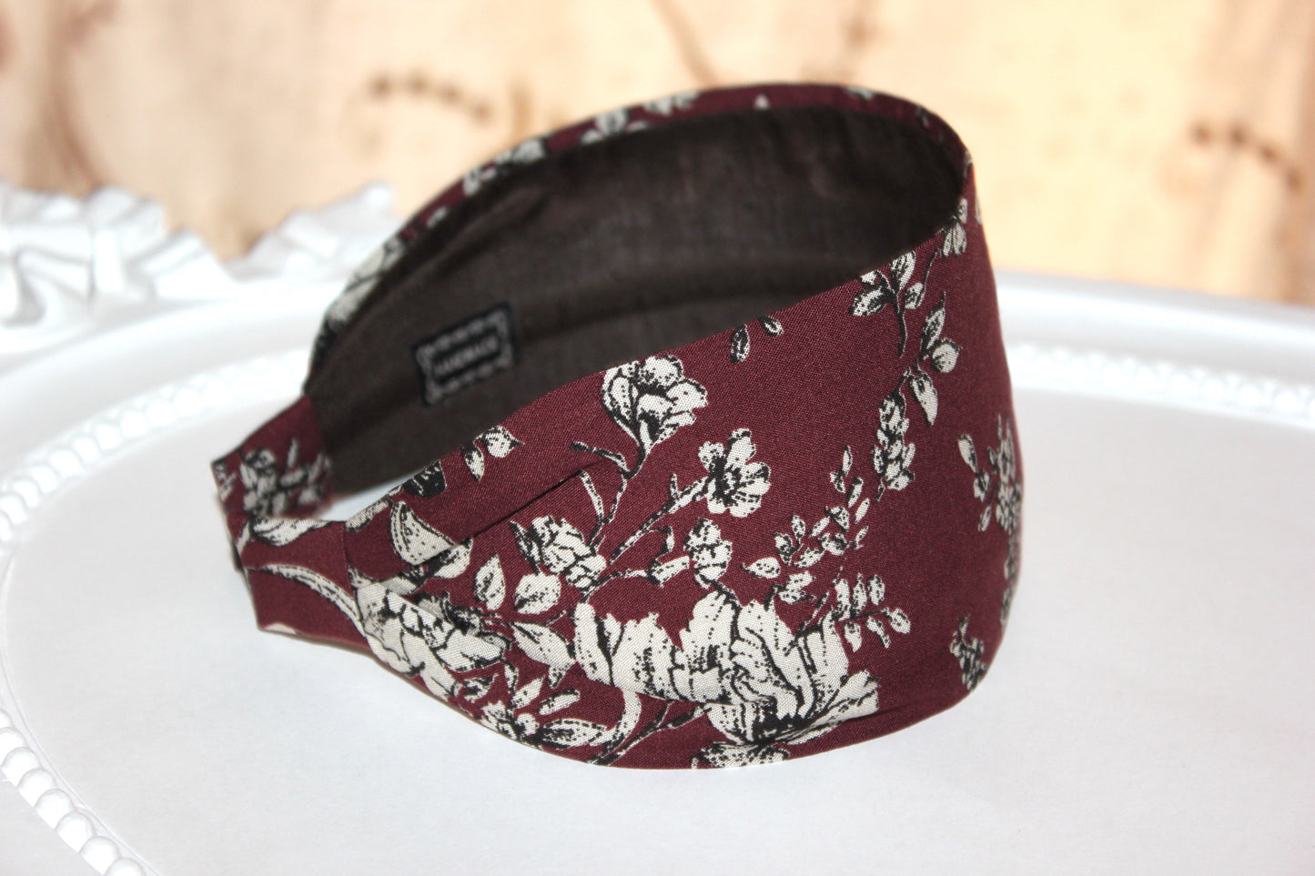 Cotton print woman headband Brown retro fabric hairband
