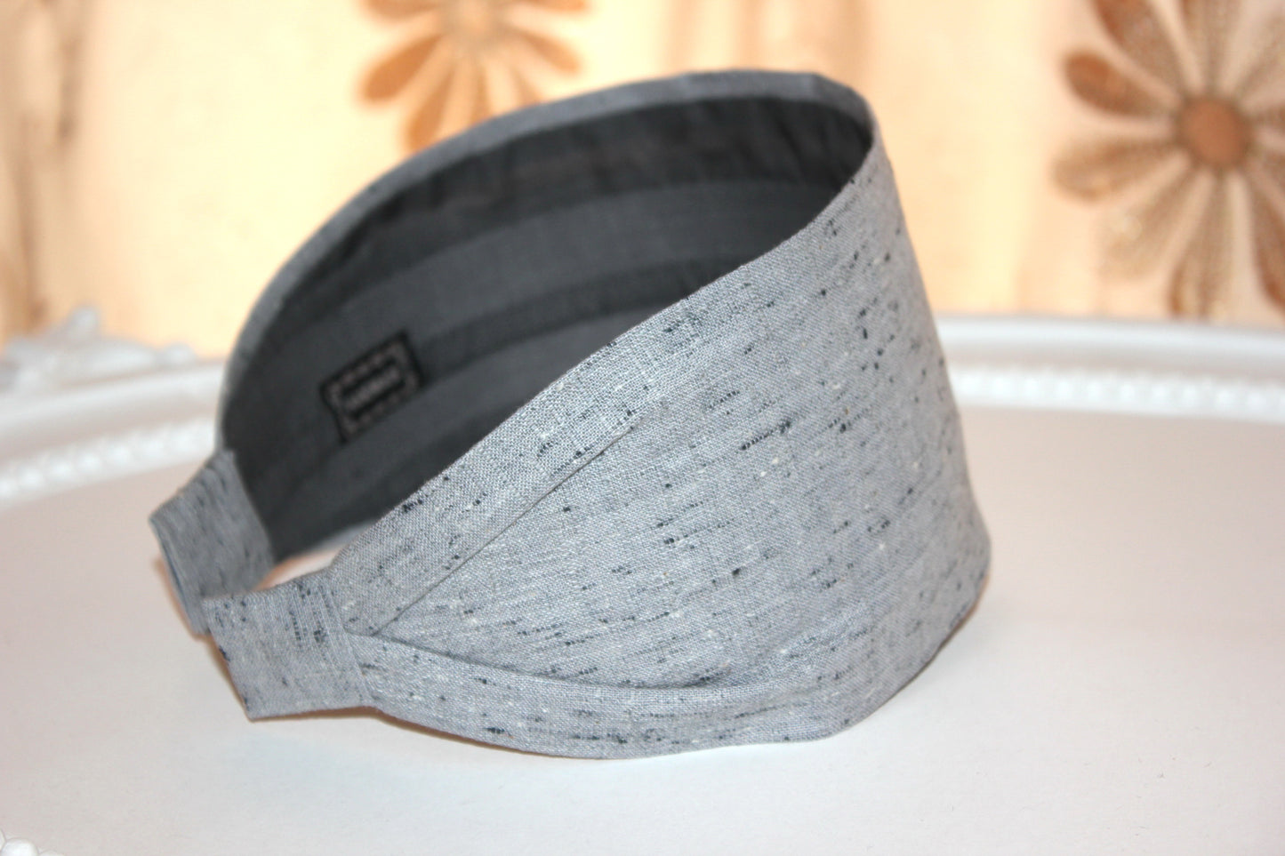 Gray linen headband women Structured hairband scarf
