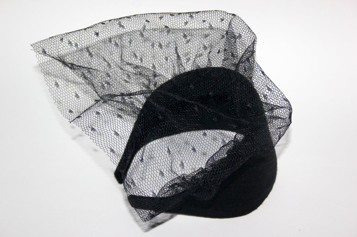 Raw Silk headband with veil, Handmade Black hair scarf, funeral, festive, party, plastic free