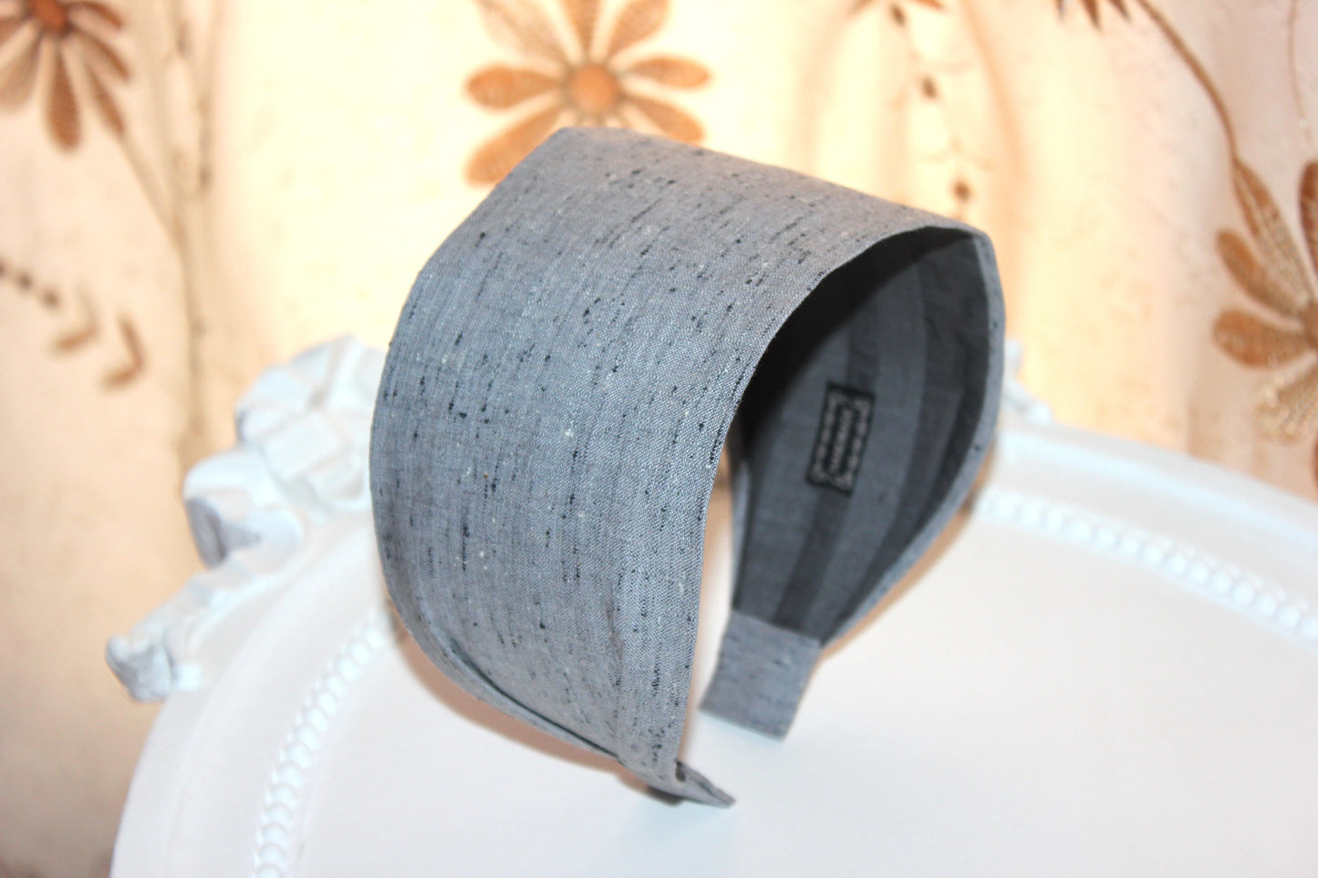 Gray linen headband women Structured hairband scarf