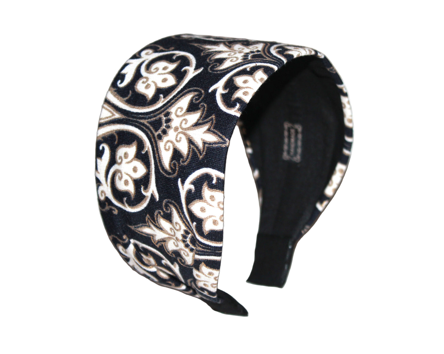 Wide headband women Dark Blue Damask pattern fabric head scarf