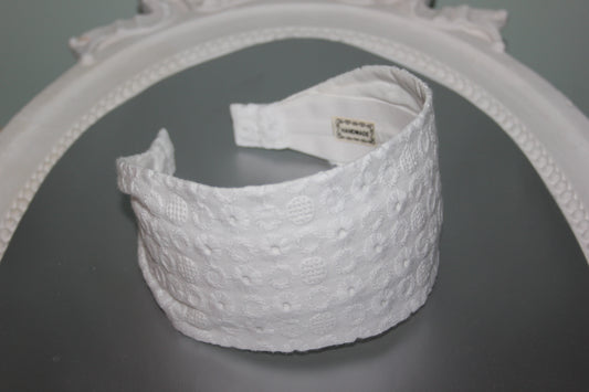 White headband Eyelet hairband for women Wide embroidered cotton head cover