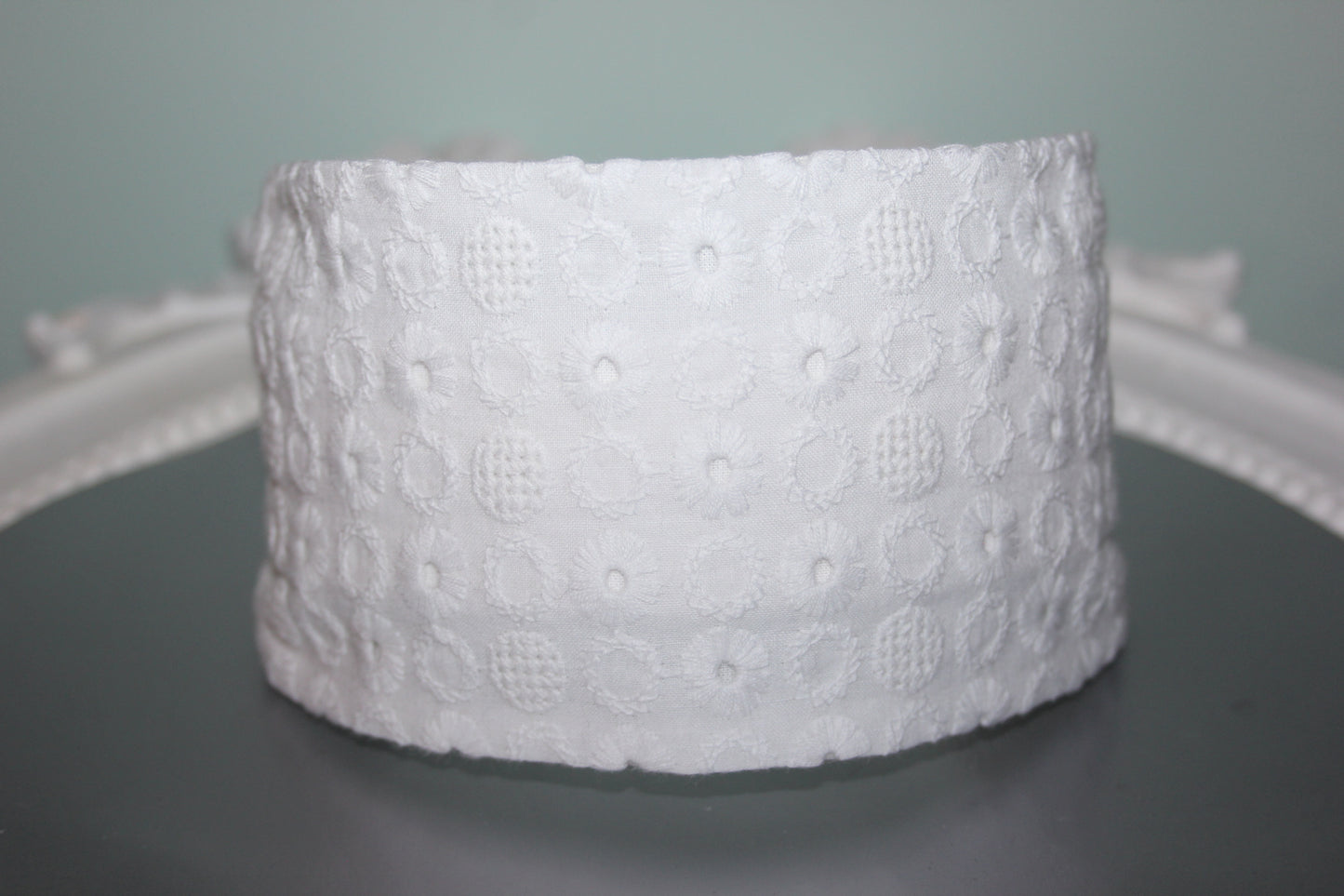White headband Eyelet hairband for women Wide embroidered cotton head cover