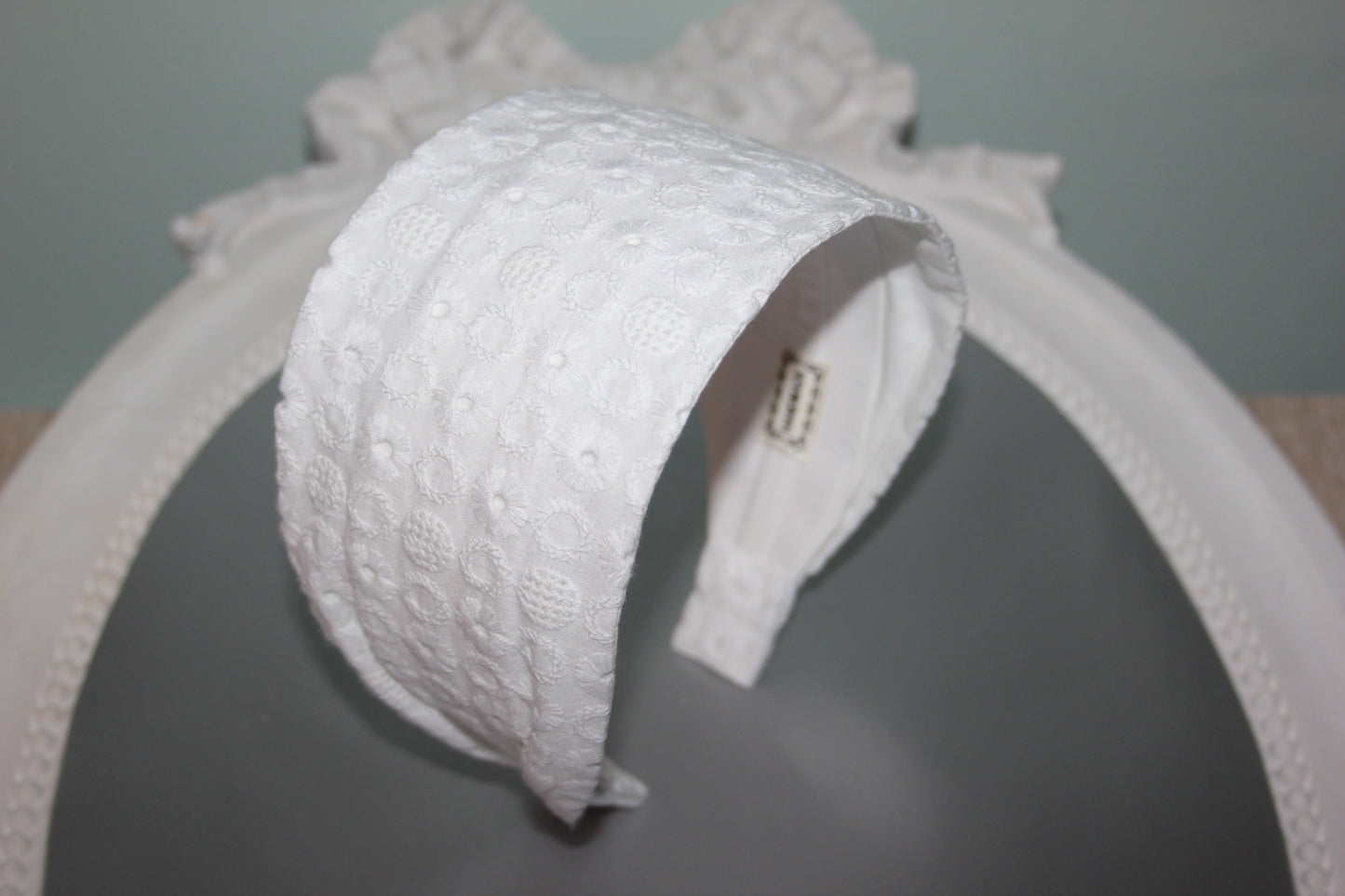 White headband Eyelet hairband for women Wide embroidered cotton head cover