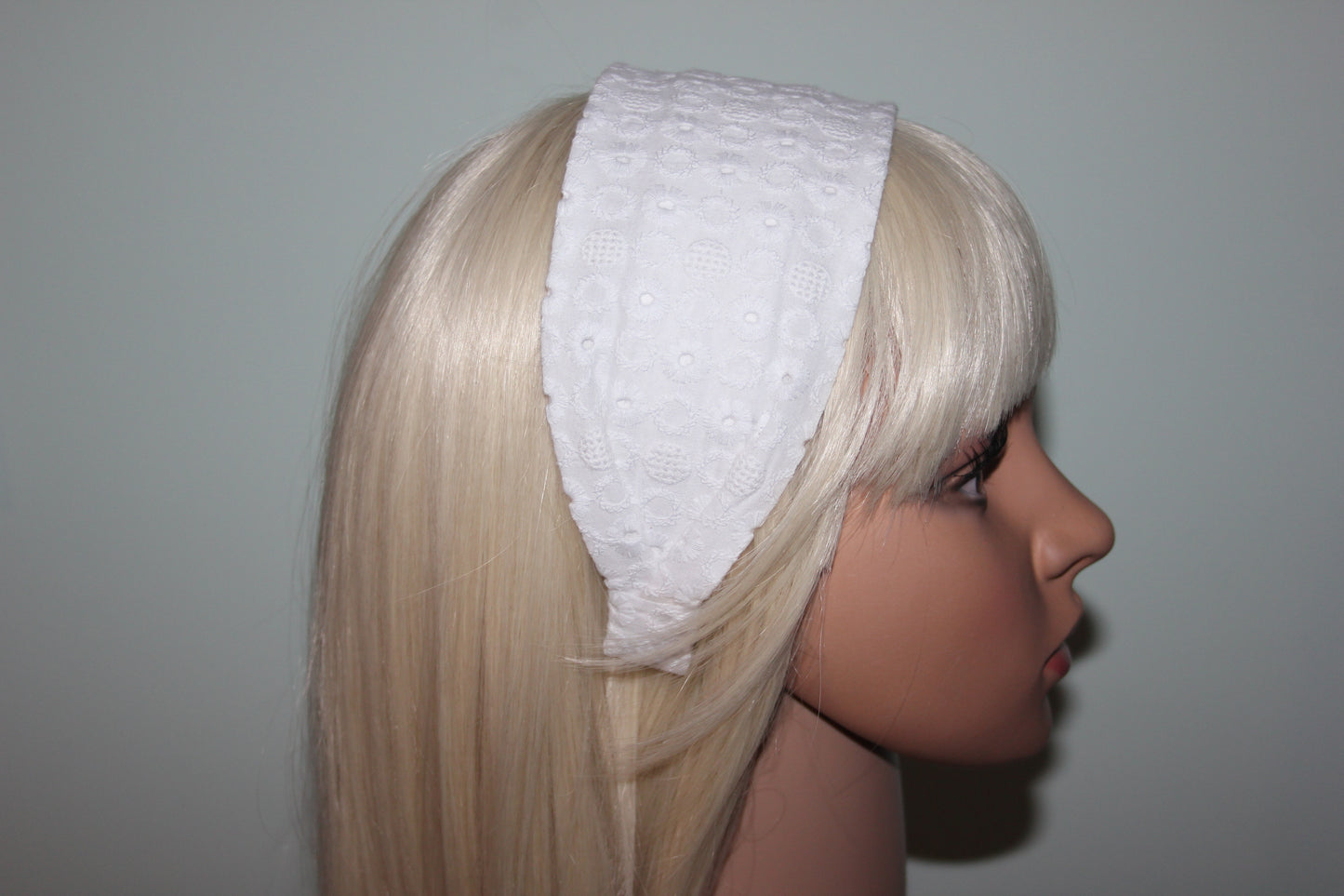 White headband Eyelet hairband for women Wide embroidered cotton head cover