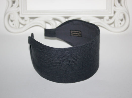 Linen headband women Dark Gray hairband scarf