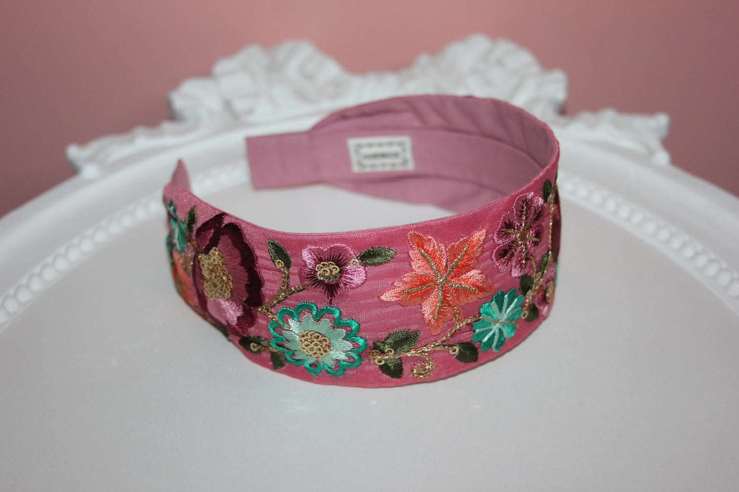 Fashion embroidered lilac headband Boho 2"inch wide hairband Stunning flower headpiece for women