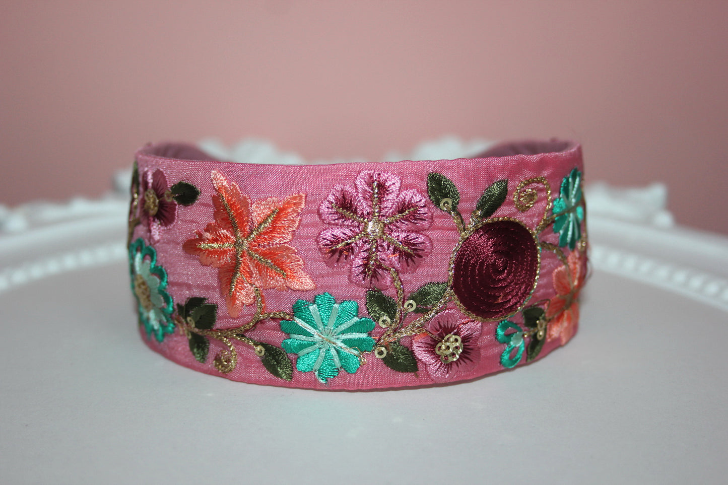 Fashion embroidered lilac headband Boho 2"inch wide hairband Stunning flower headpiece for women