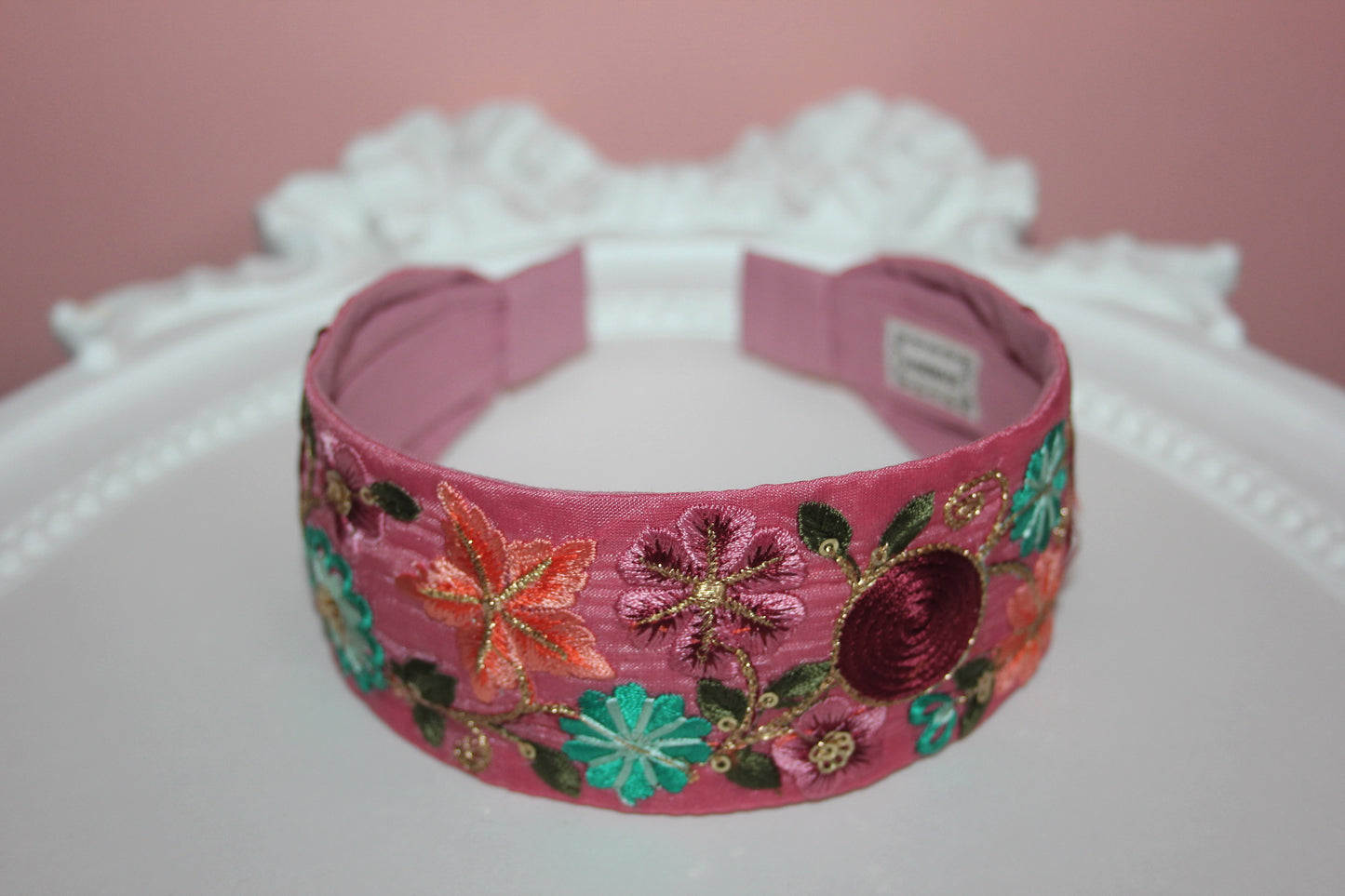 Fashion embroidered lilac headband Boho 2"inch wide hairband Stunning flower headpiece for women