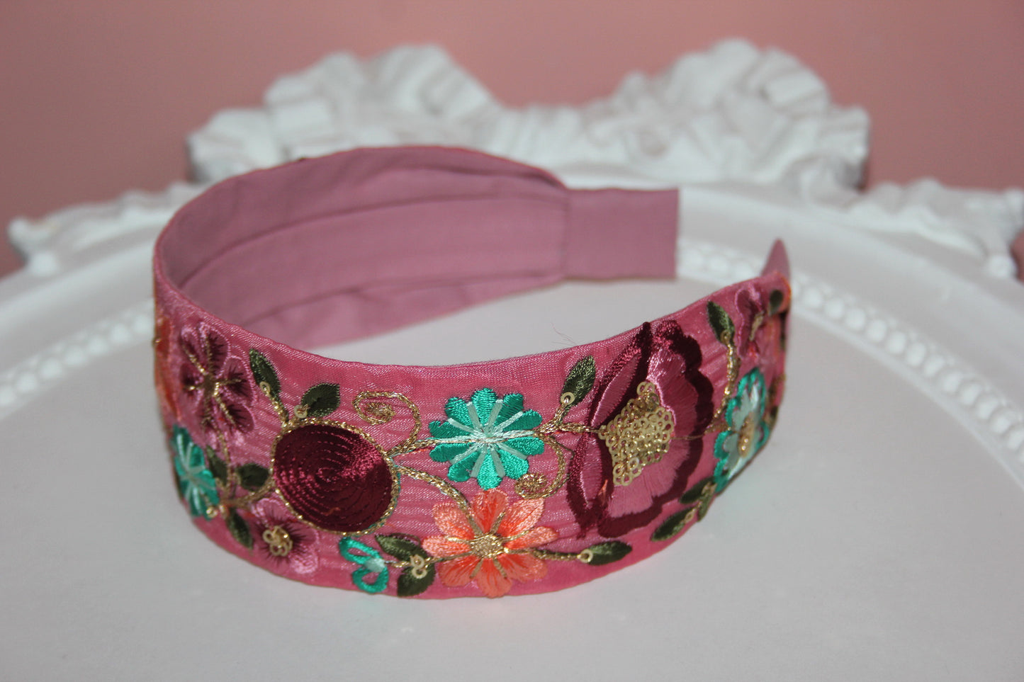 Fashion embroidered lilac headband Boho 2"inch wide hairband Stunning flower headpiece for women