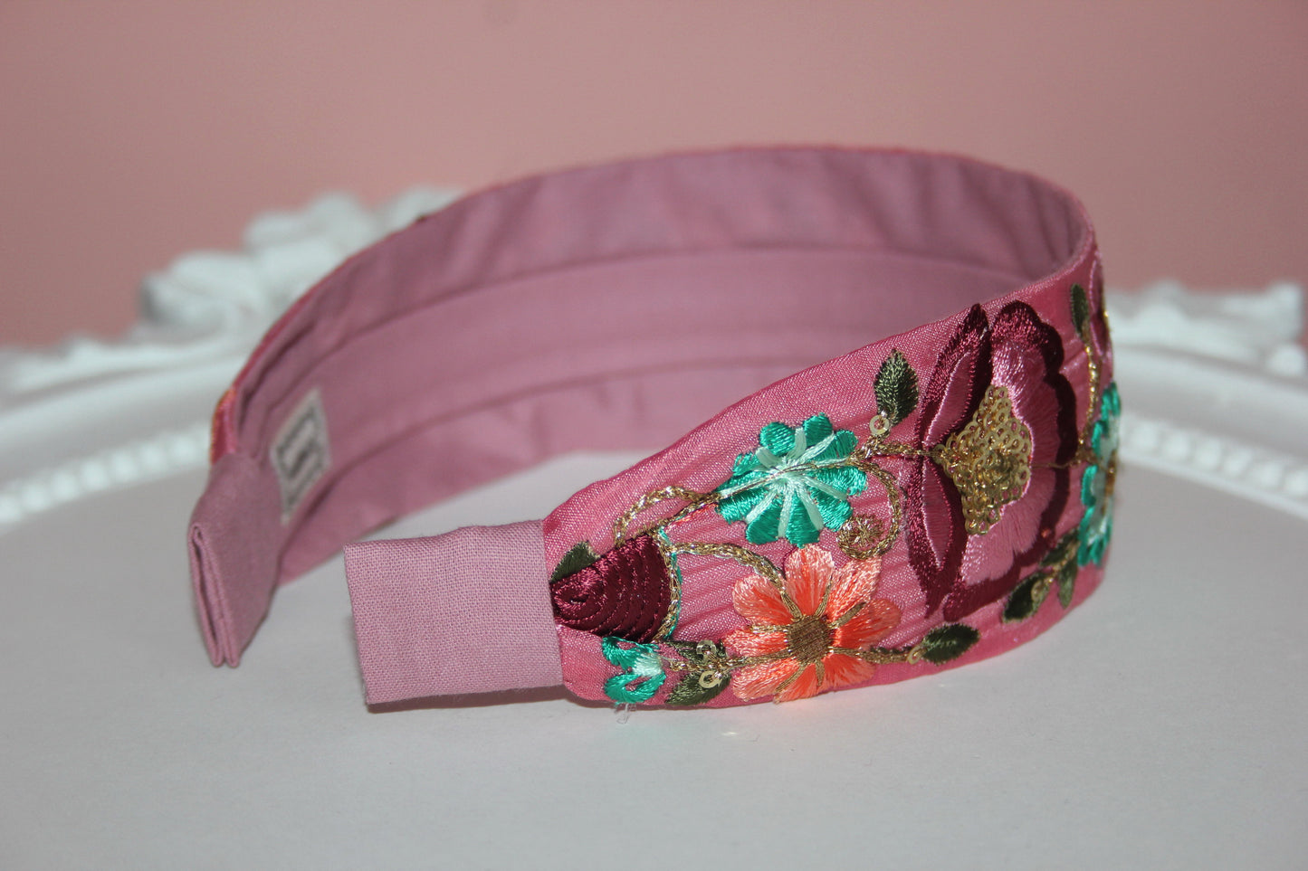 Fashion embroidered lilac headband Boho 2"inch wide hairband Stunning flower headpiece for women