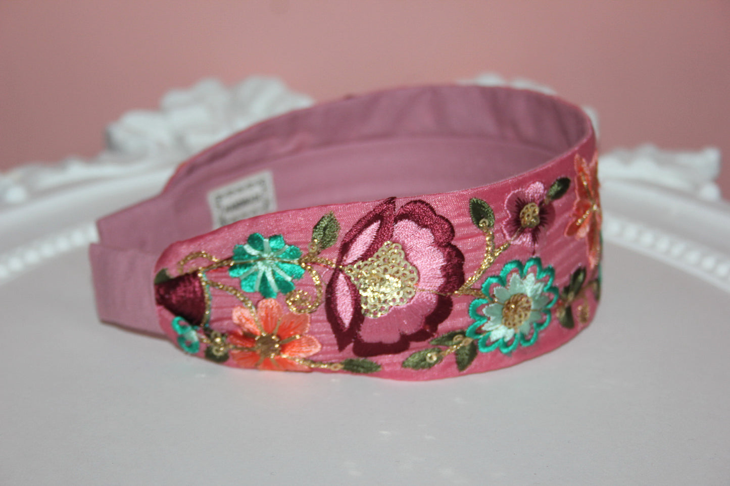 Fashion embroidered lilac headband Boho 2"inch wide hairband Stunning flower headpiece for women