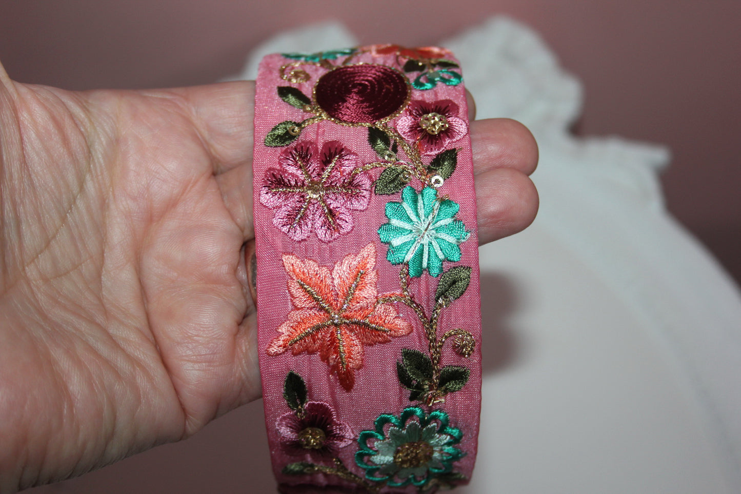 Fashion embroidered lilac headband Boho 2"inch wide hairband Stunning flower headpiece for women