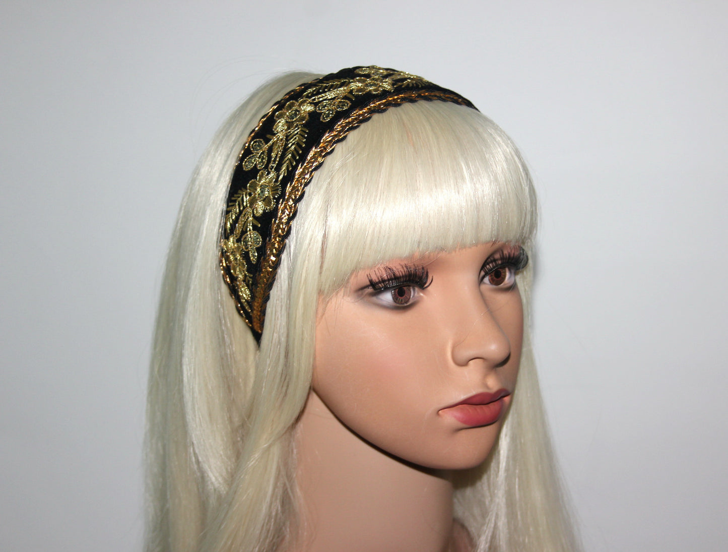 Black & Gold velvet head band 2.3" inches Embroidered hairband